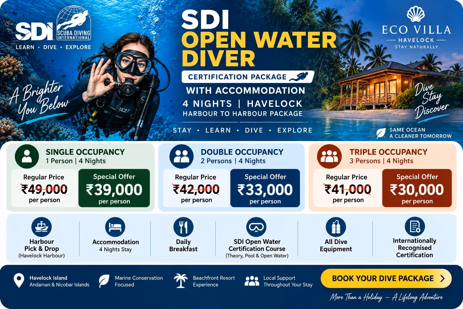 SDI Open Water Diver Certification + Accommodation Package